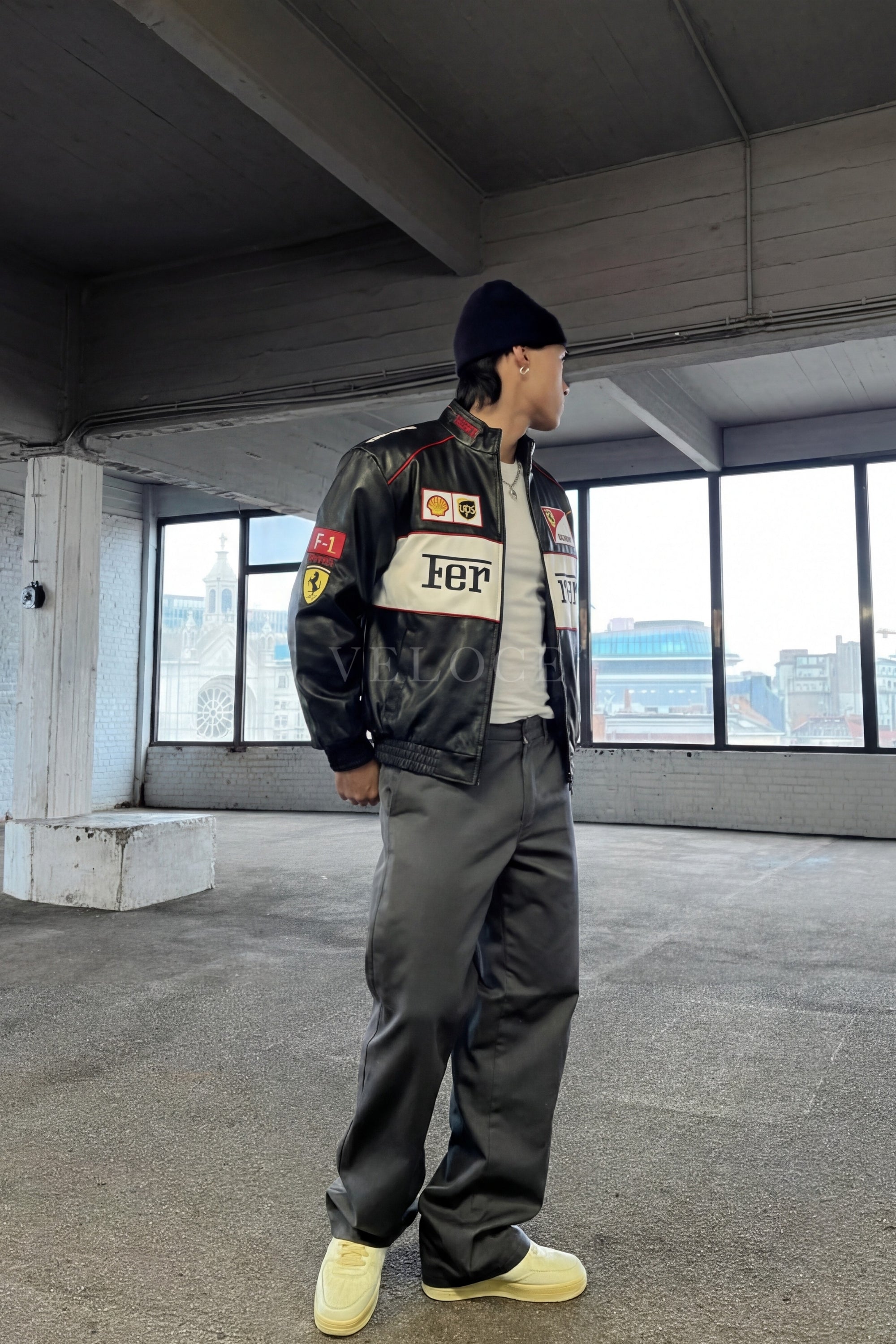 Ferrari F1 Vintage Leather Jacket - White Edition