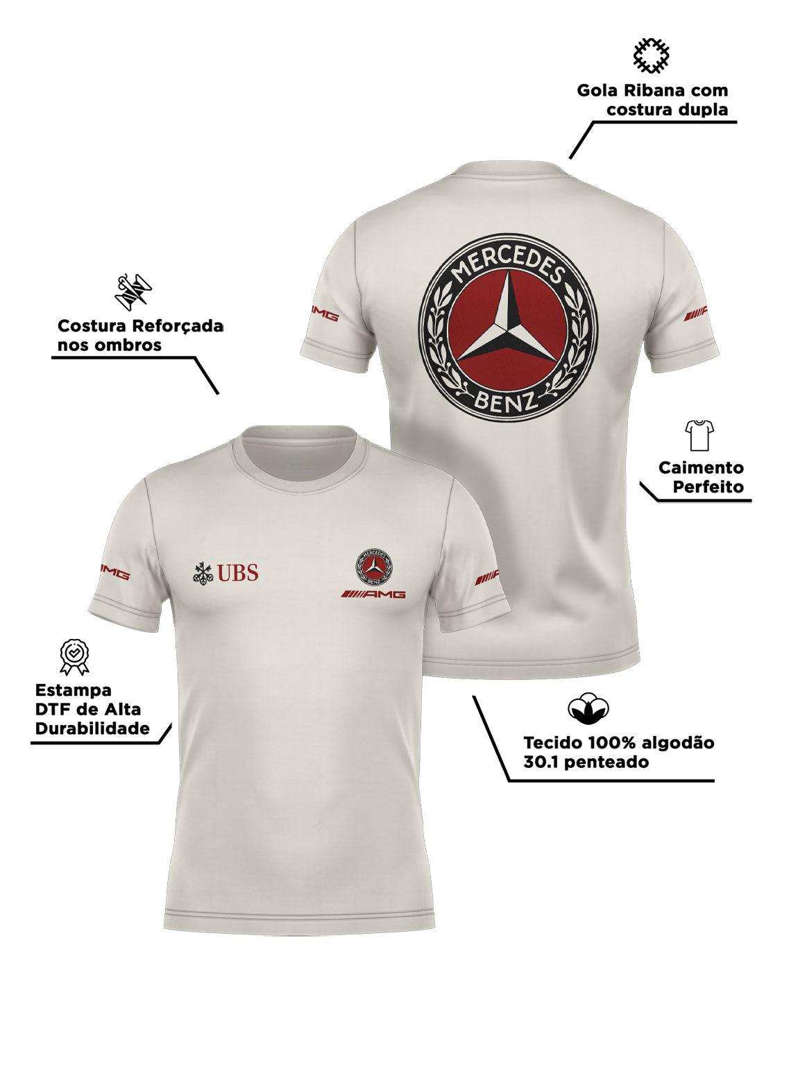 Mercedes Retro Logo Off White Cotton T-Shirt