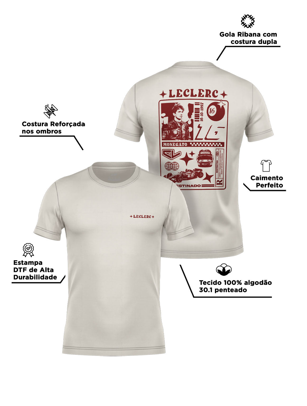 RaioX Charles Leclerc Off White Cotton T-Shirt