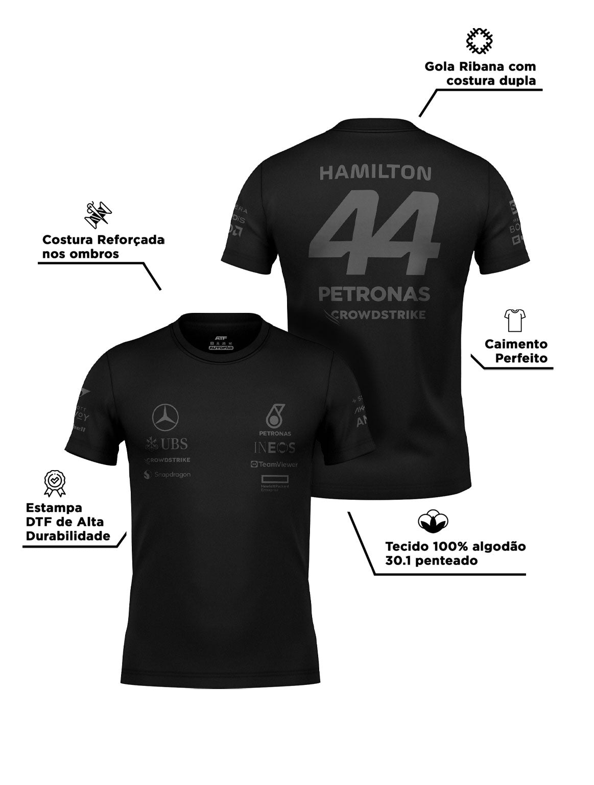 Lewis Hamilton Mercedes 2024 All Black Cotton T-Shirt