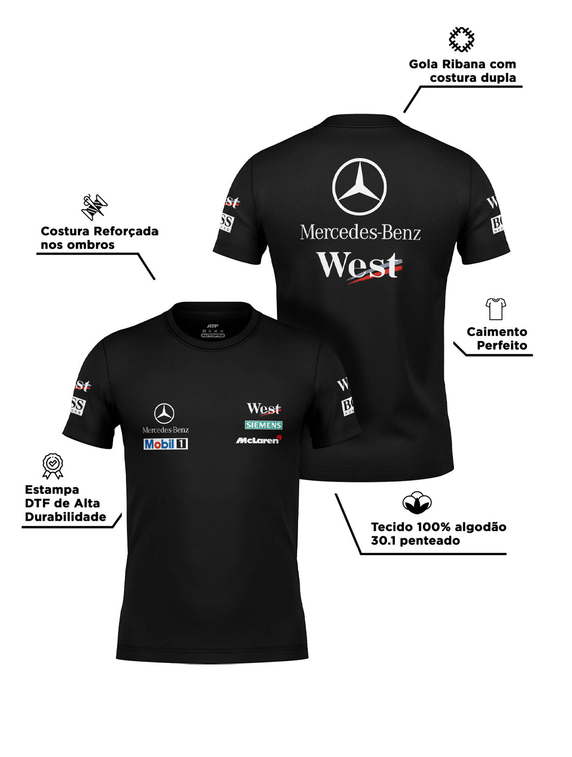 Black Retro McLaren West Mercedes Cotton T-Shirt
