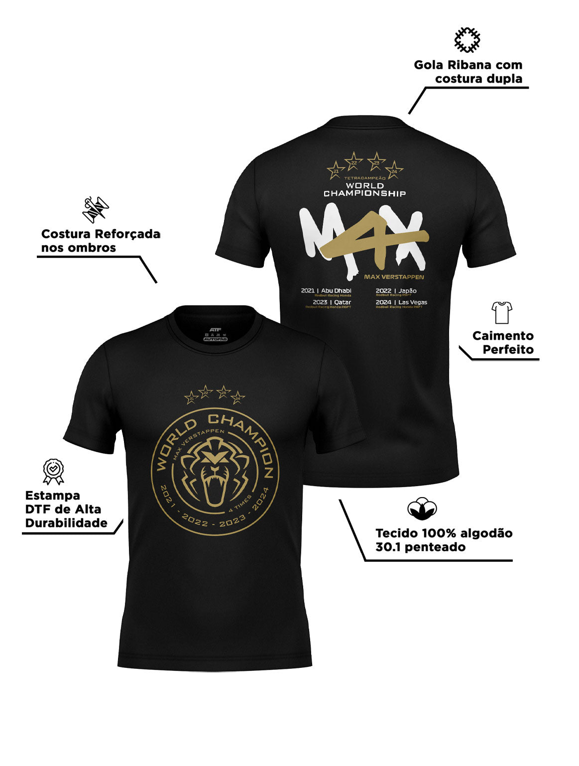 Max Verstappen World Champion 2024 Black Cotton T-Shirt