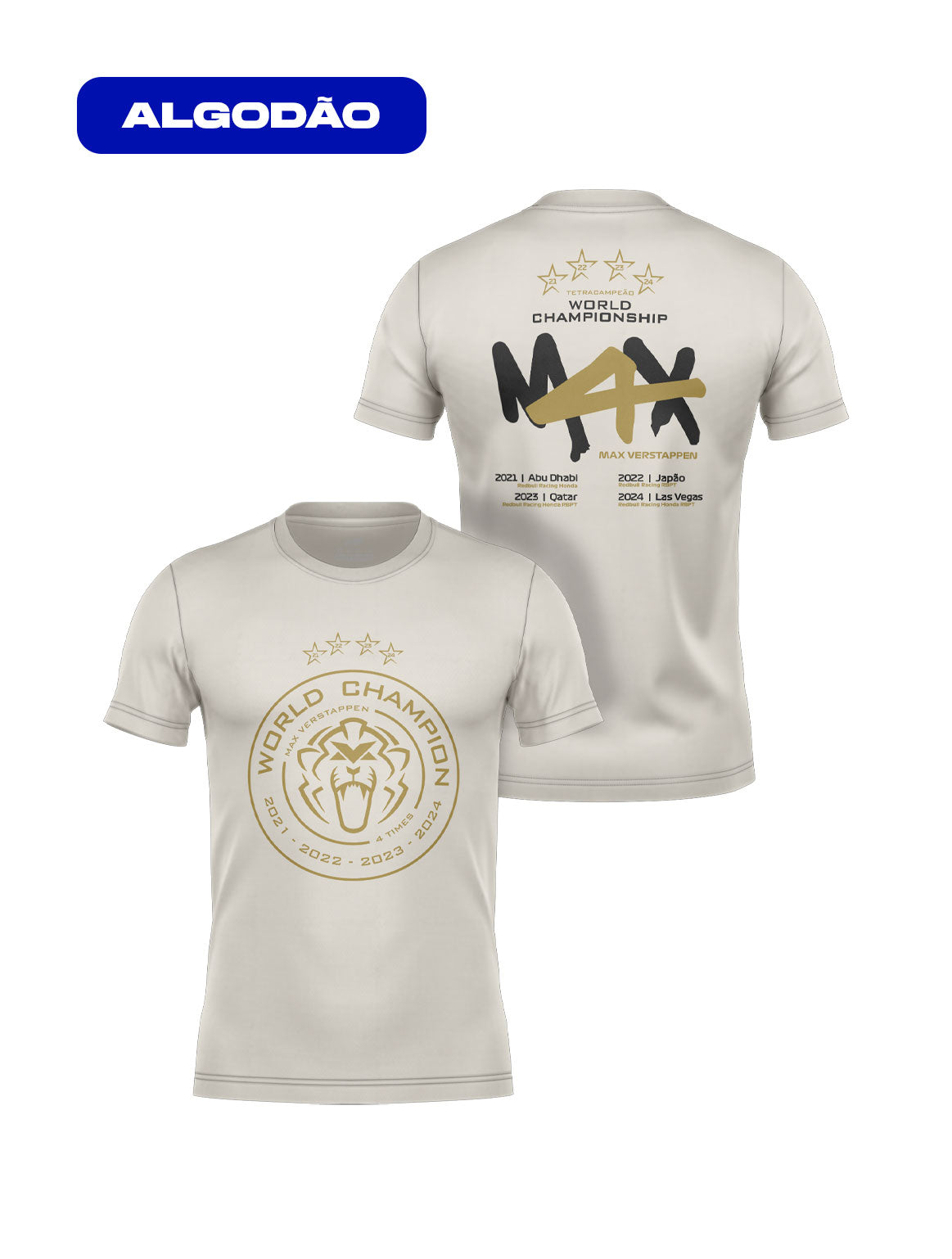 Max Verstappen World Champion 2024 Off White Cotton T-Shirt
