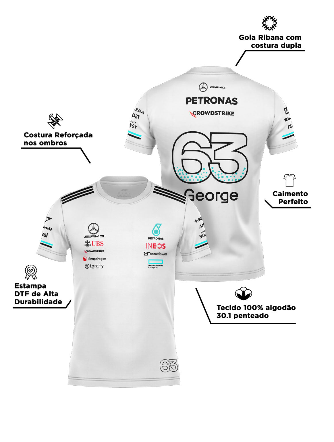 Mercedes George Russell Cotton T-Shirt White 2025