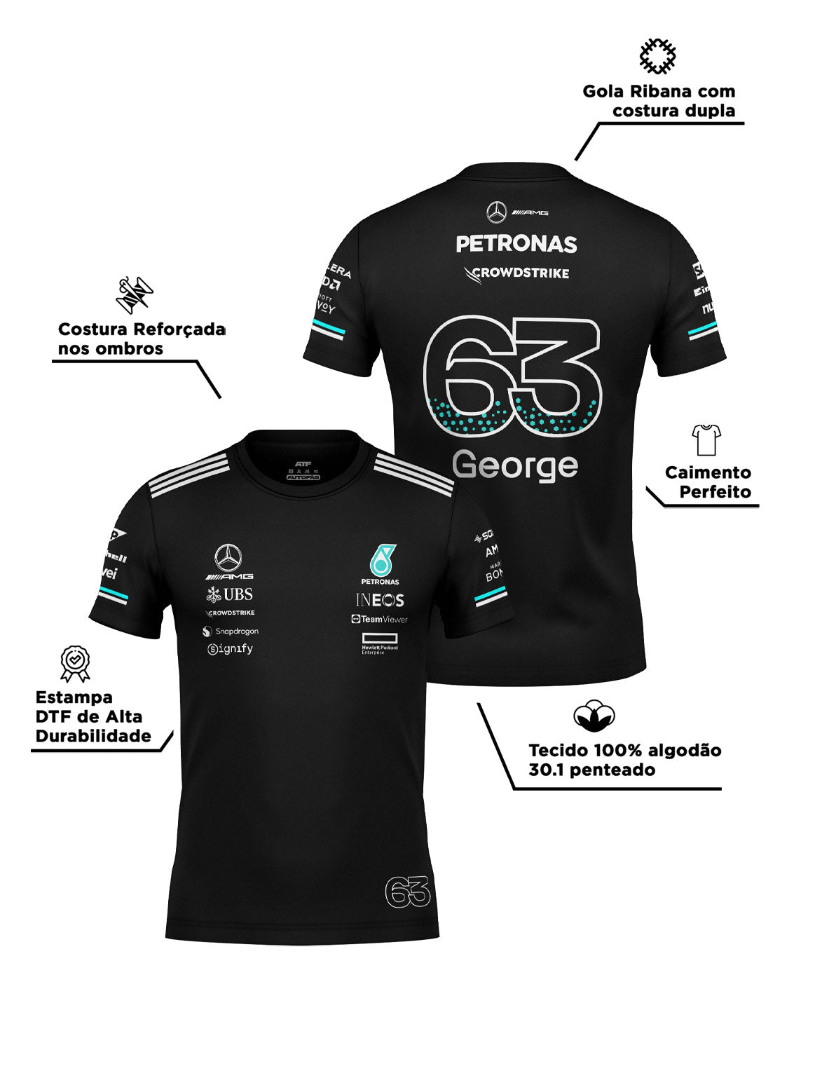 Mercedes Cotton T-Shirt George Russell Black 2025