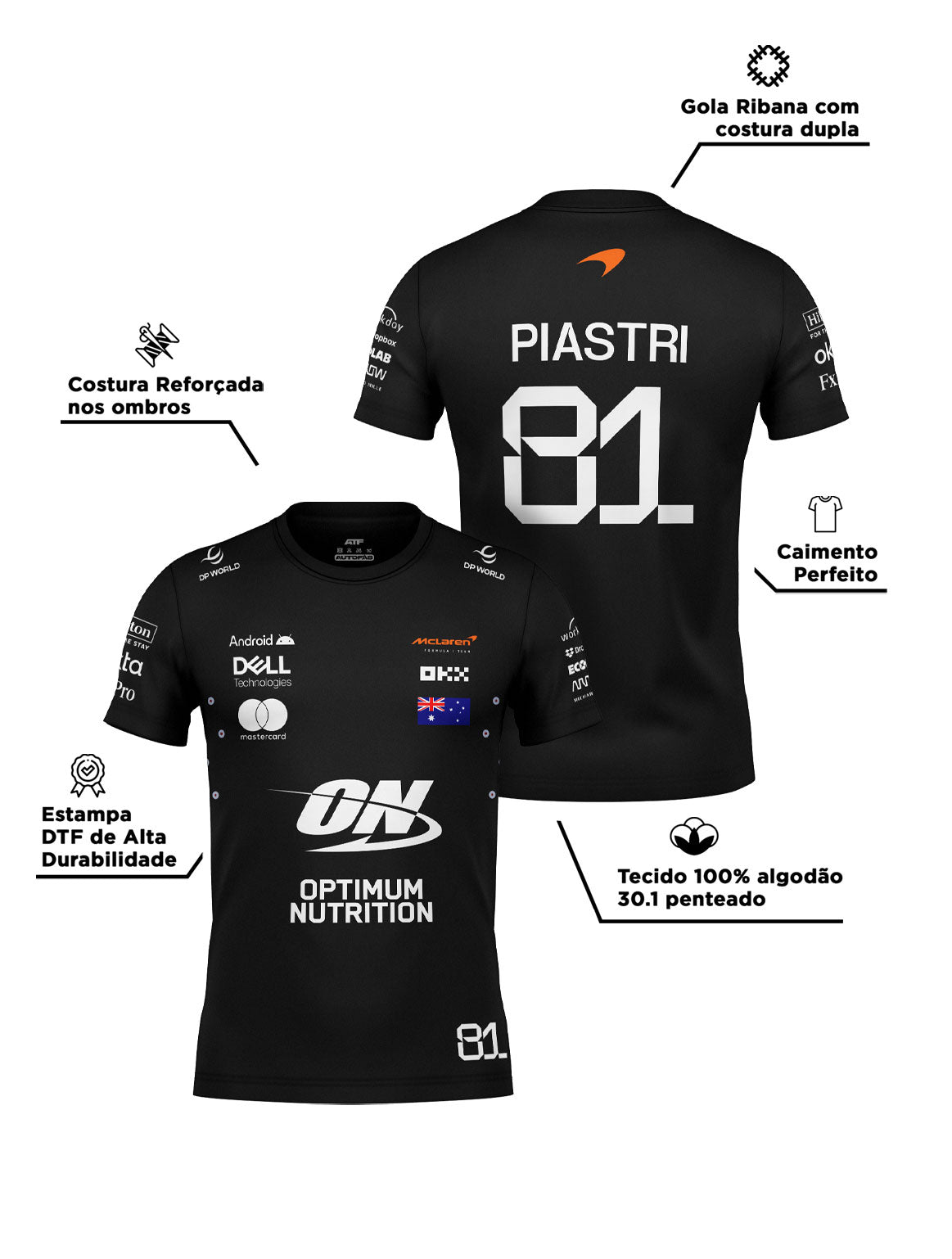 McLaren Oscar Piastri Cotton T-Shirt Black 2025
