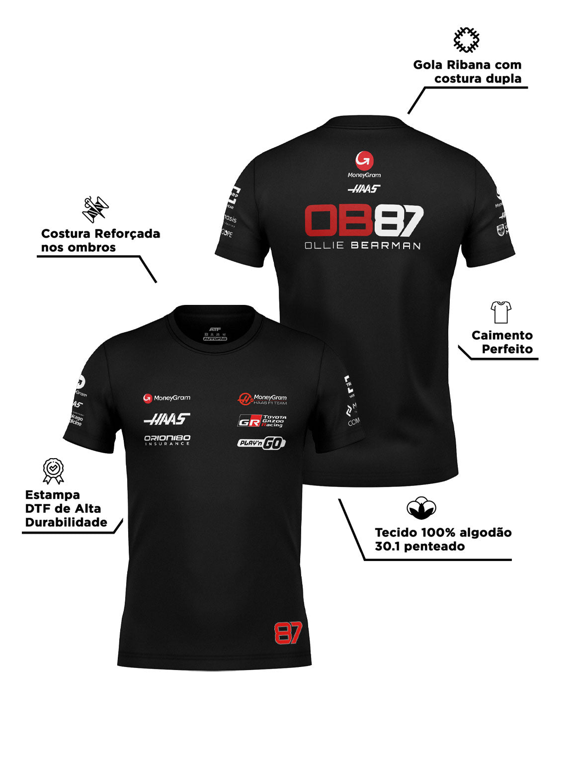 Haas Cotton T-Shirt Oliver Bearman Black 2025