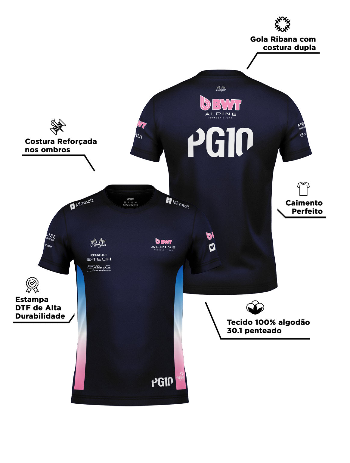 Alpine Cotton T-Shirt Pierre Gasly Navy Blue 2025