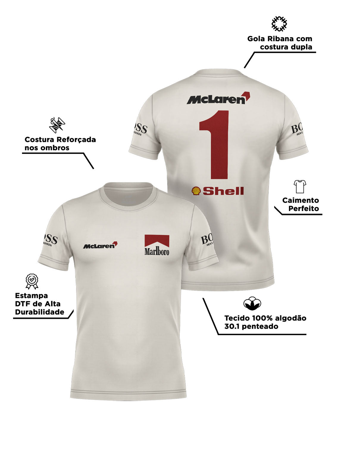90s Off White Retro Marlboro McLaren Cotton T-Shirt