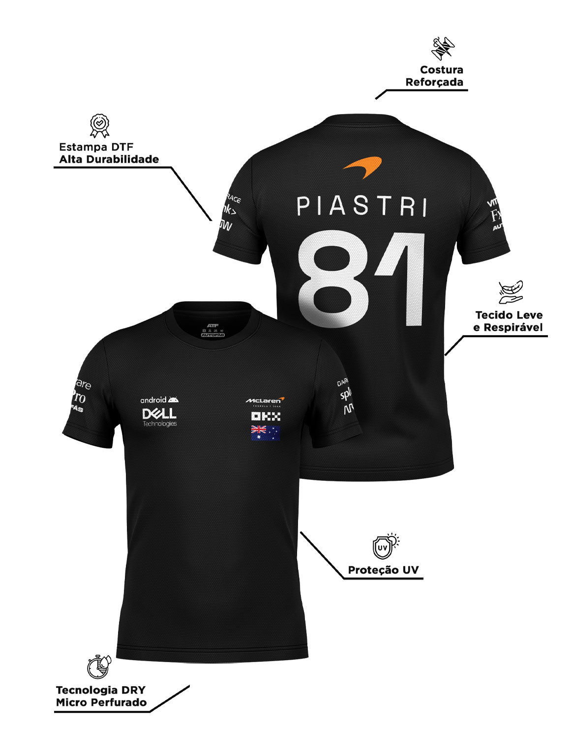 Oscar Piastri Mclaren 2024 Black DryFit T-Shirt