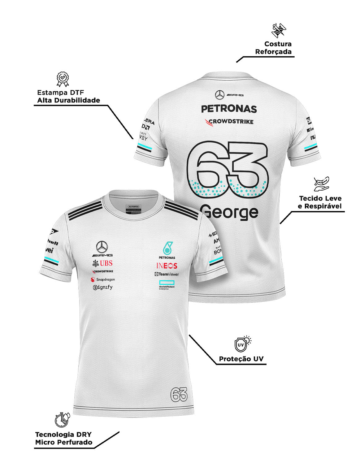 Dryfit T-shirt Mercedes George Russell White 2025