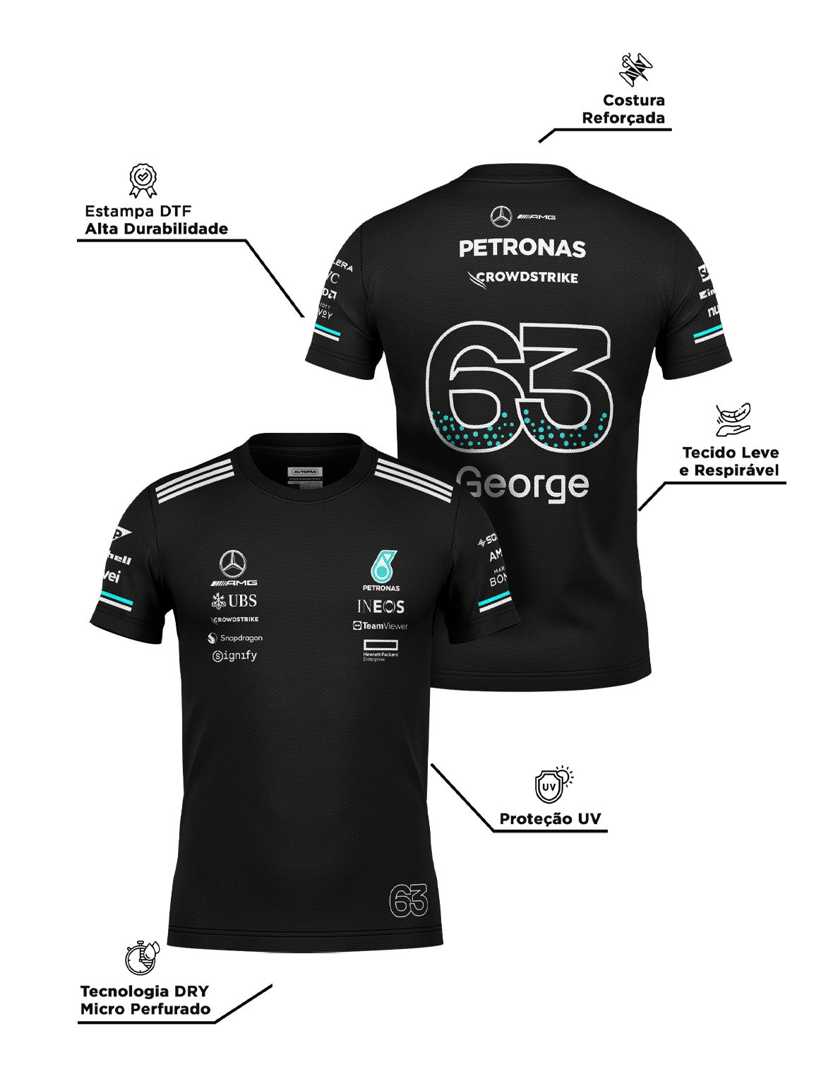 Dryfit T-shirt Mercedes George Russell Black 2025
