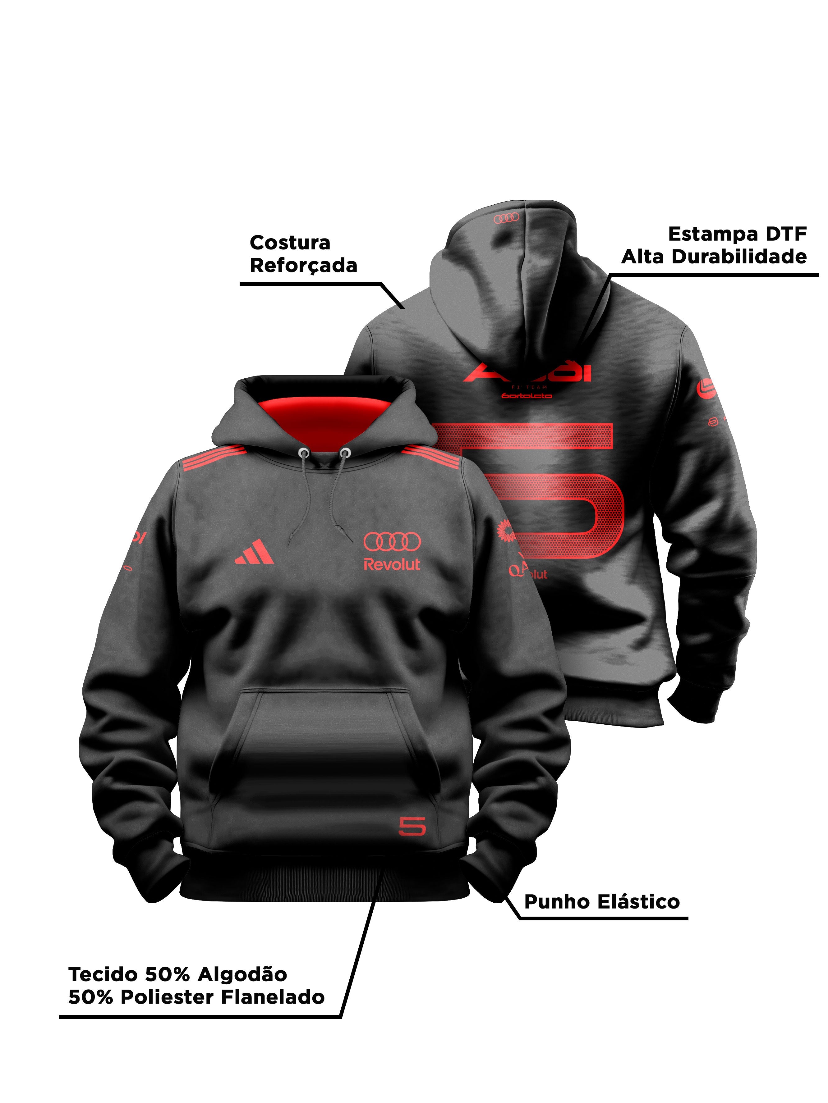 Gabriel Bortoleto Red&Black Audi F1 2026 Black Hoodie
