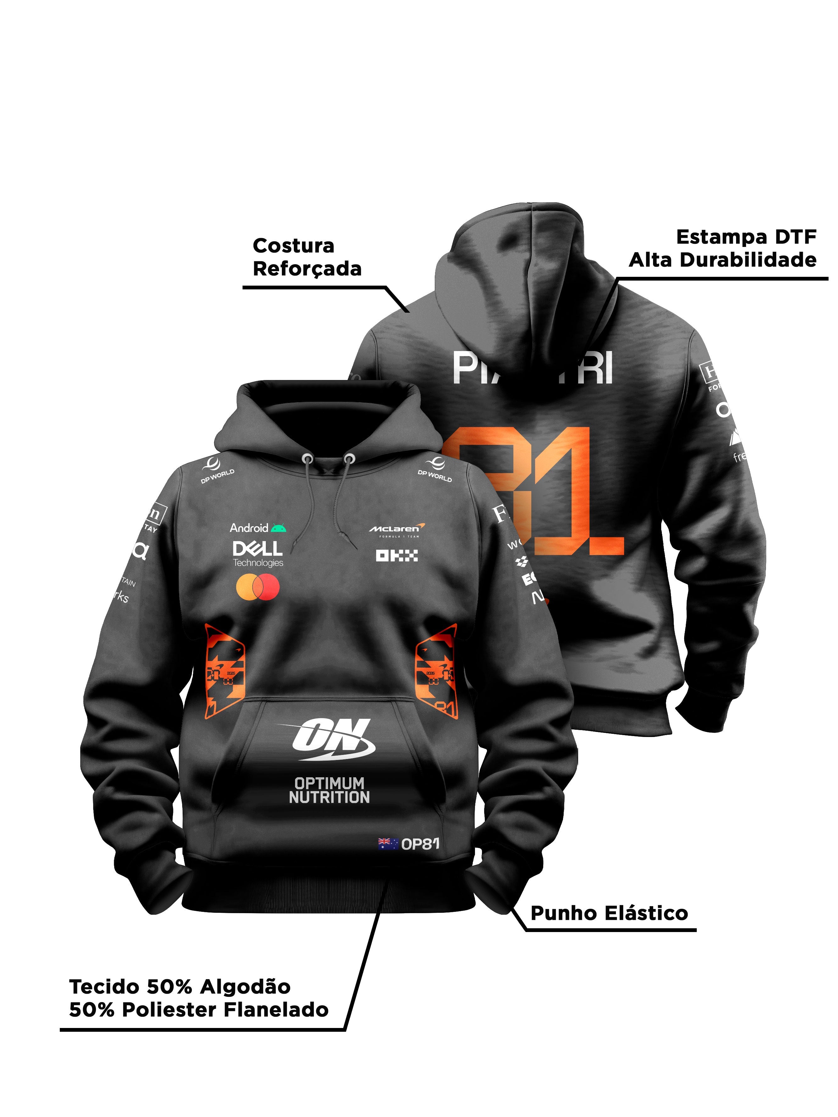 Oscar Piastri McLaren F1 2026 Black Hoodie