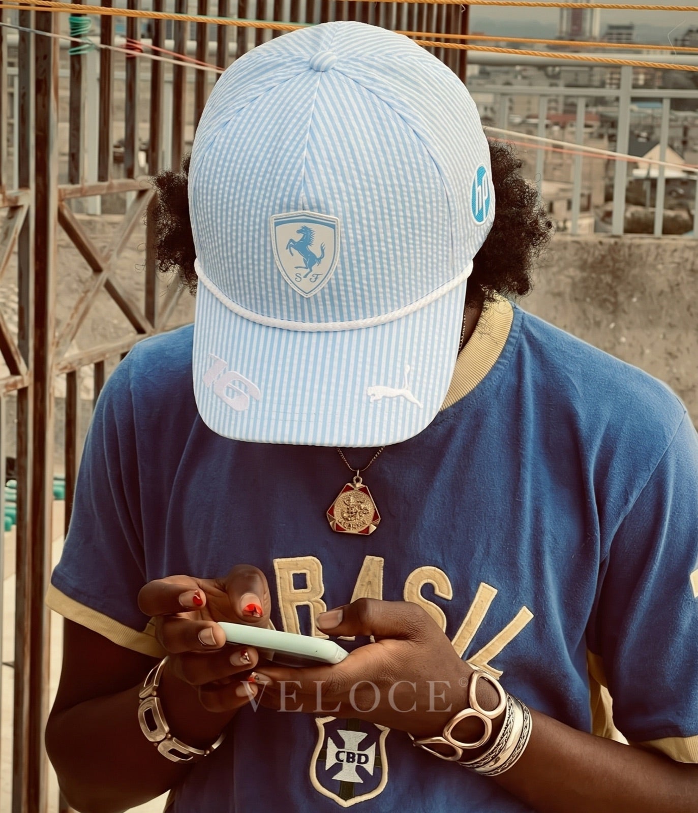Ferrari F1 2025 Light Blue Seersucker Cap