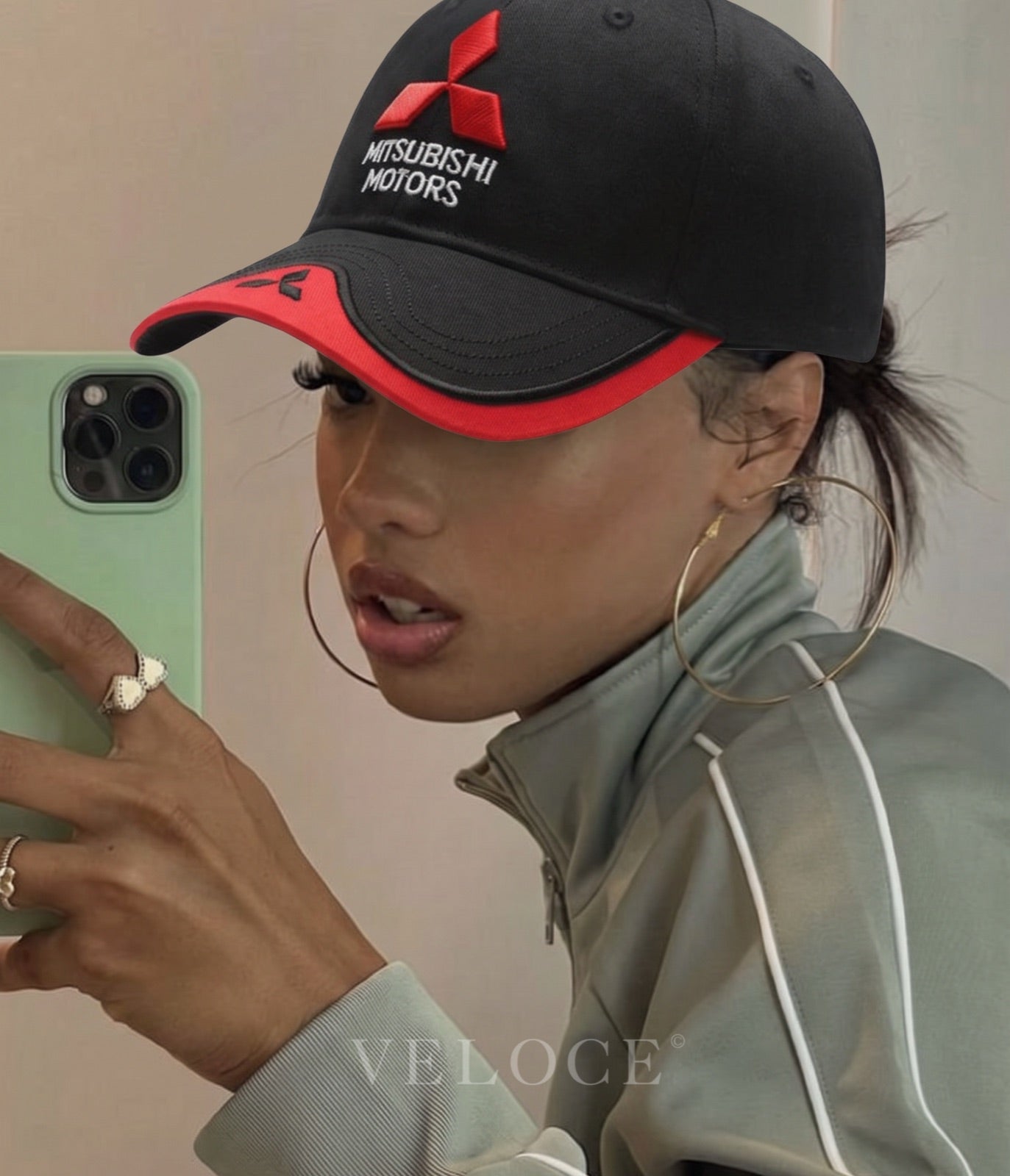 Mitsubishi Motors Black Red Embroidered Cap