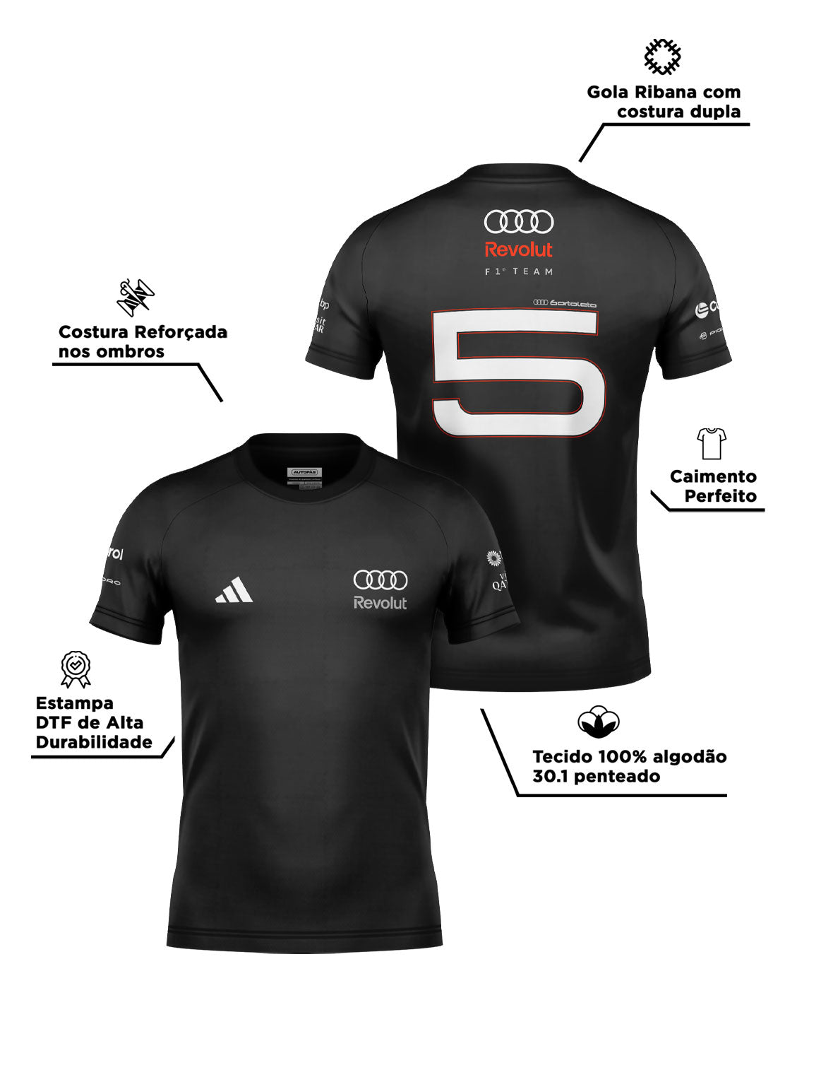 Audi Bortoleto 2026 Black Cotton T-Shirt