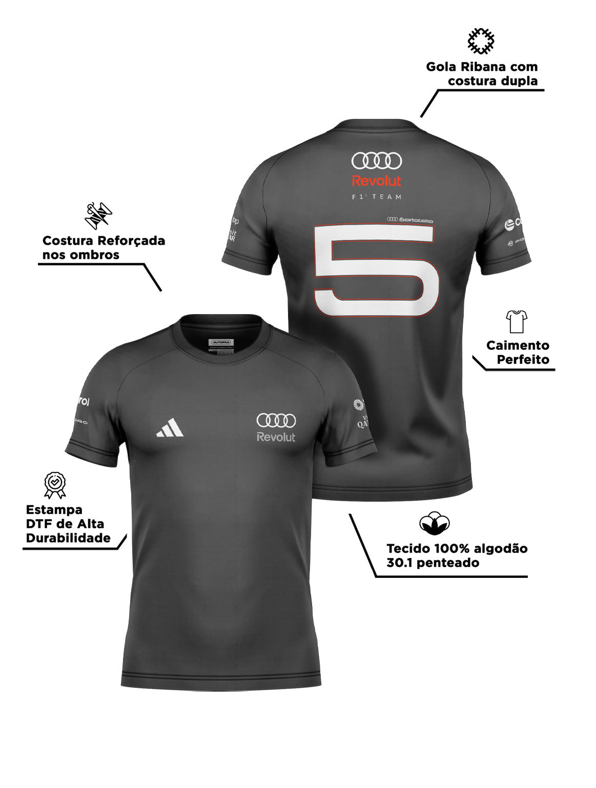 Audi Bortoleto 2026 Cotton Gray T-Shirt