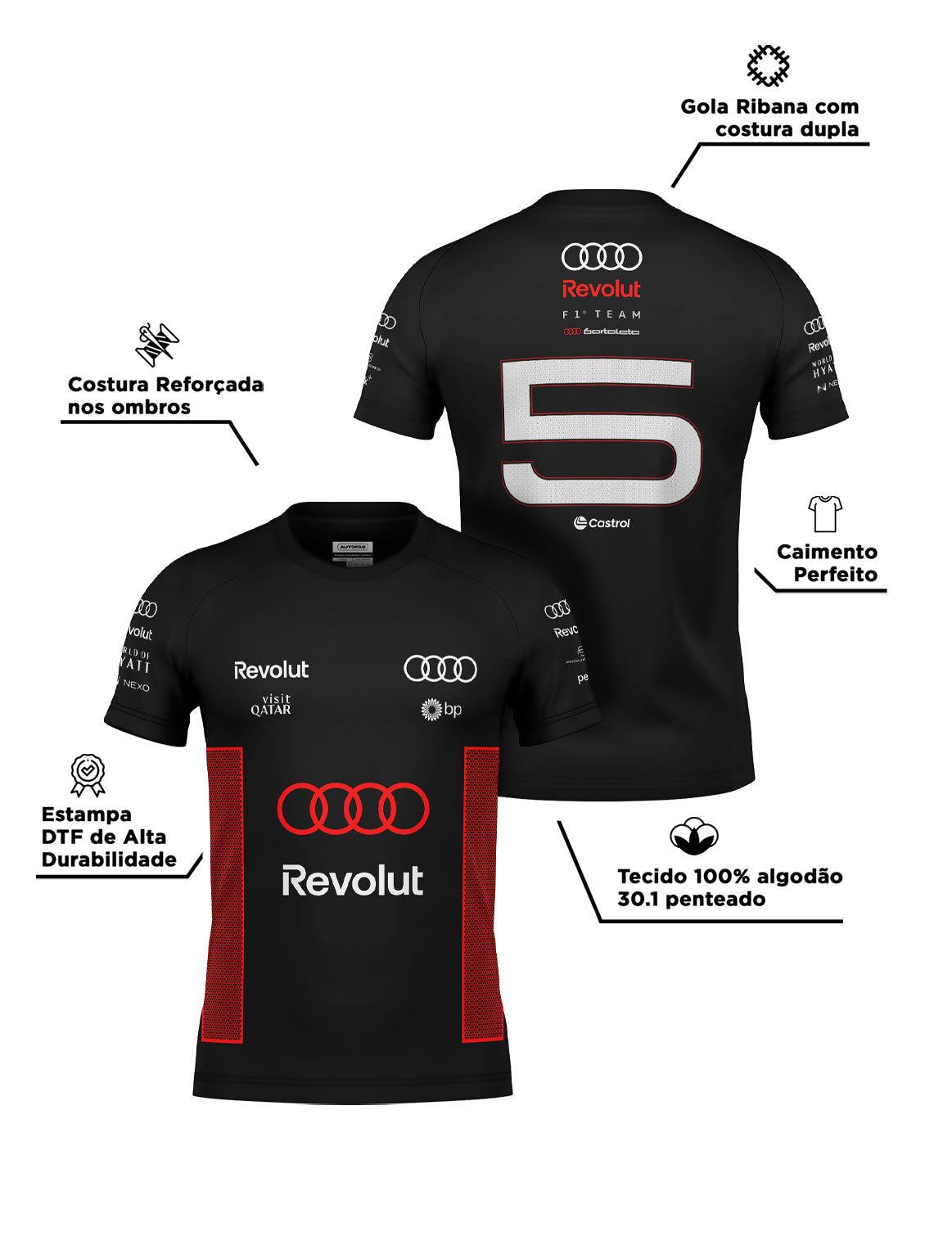 Audi Bortoleto Fan T-Shirt 2026 Black Cotton