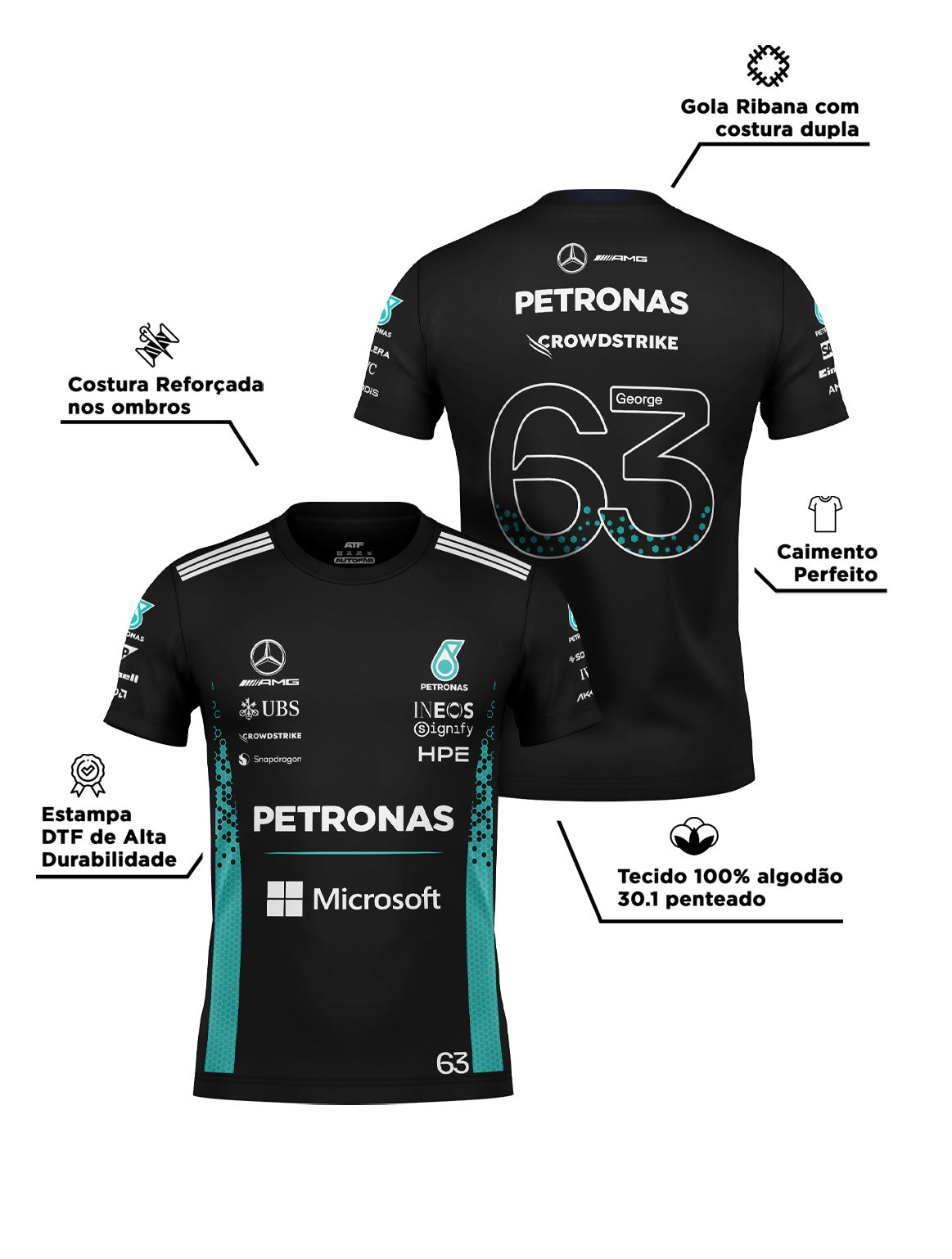George Russell Mercedes F1 2026 Black Cotton T-Shirt