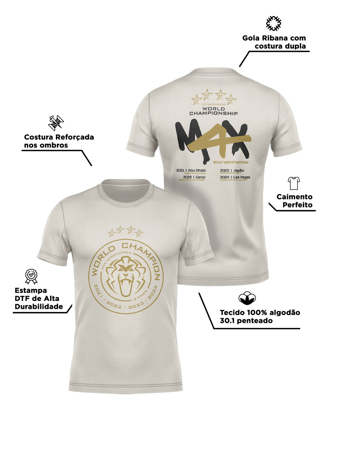 Max Verstappen World Champion 2024 Off White Cotton T-Shirt
