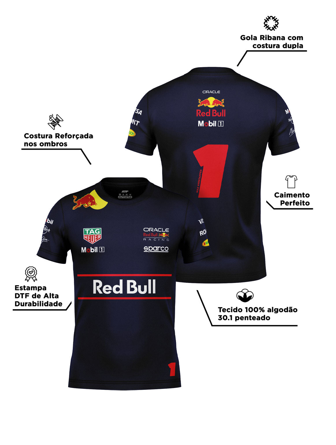Red Bull Max Verstappen Navy Blue Cotton T-Shirt 2025