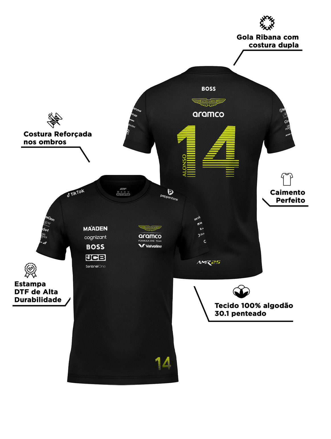 Aston Martin Fernando Alonso Cotton T-Shirt Black 2025