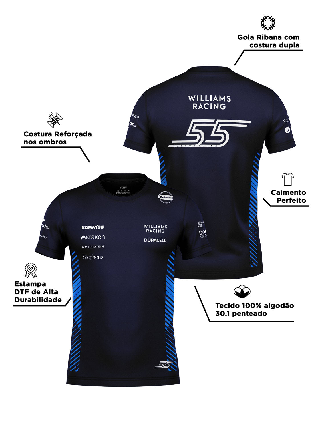 Williams Cotton T-Shirt Carlos Sainz Navy Blue 2025