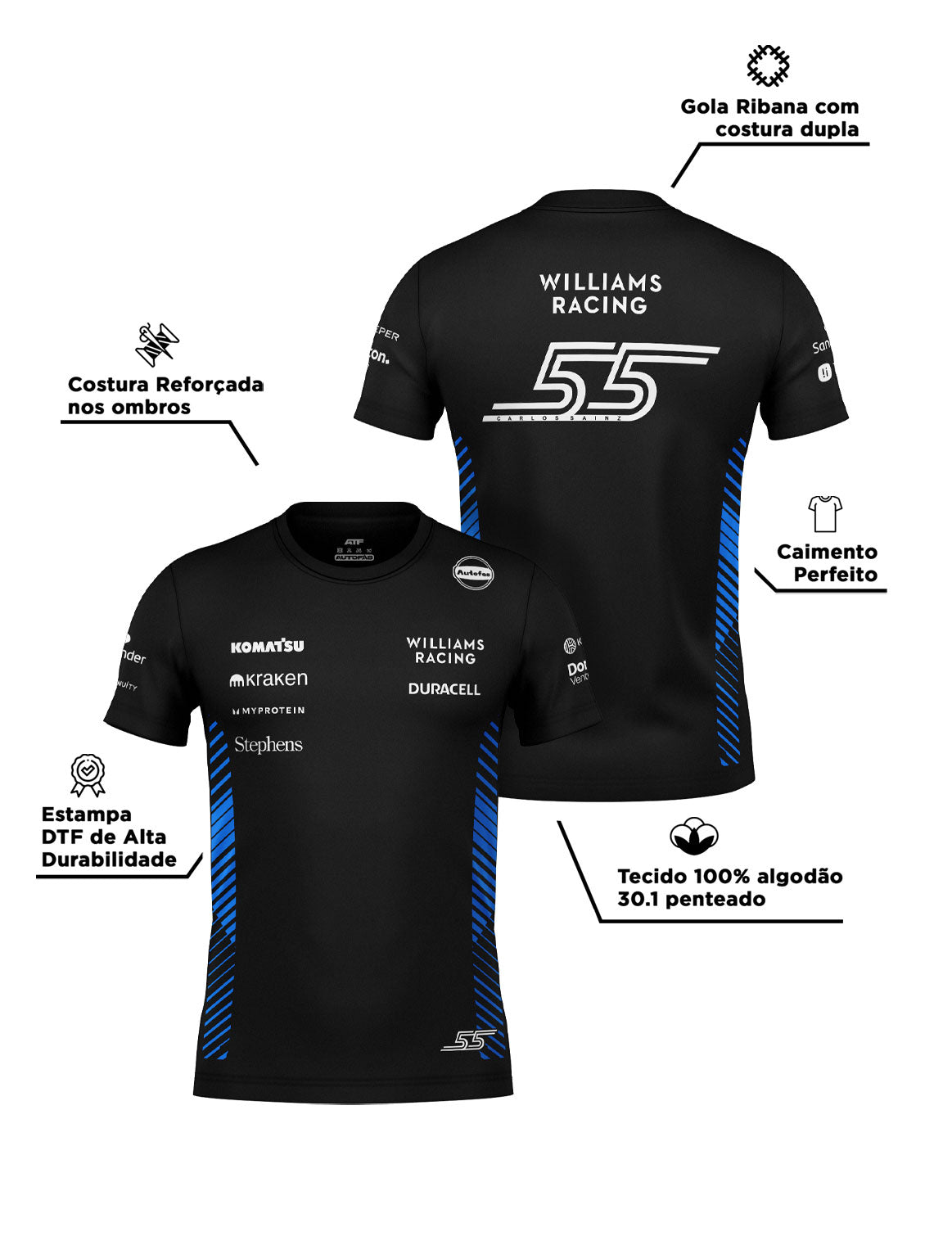 Williams Cotton T-Shirt Carlos Sainz Black 2025