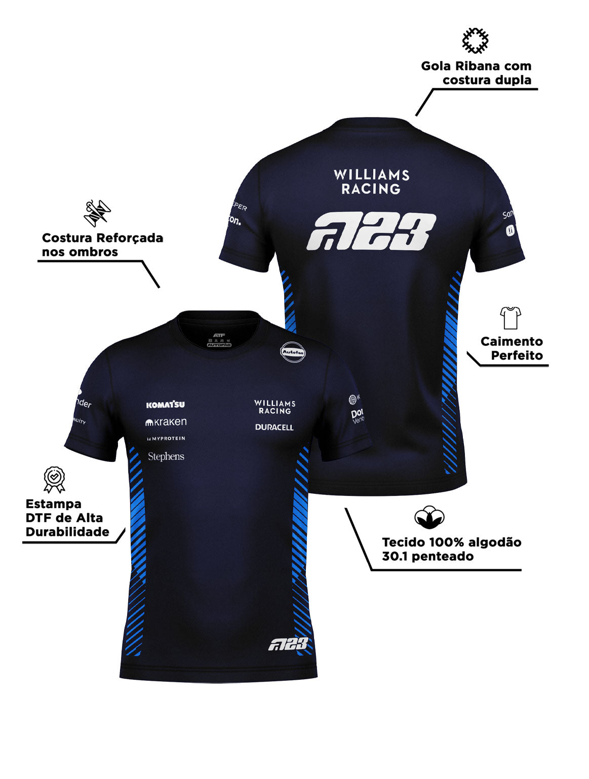 Williams Cotton T-Shirt Alex Albon Navy Blue 2025