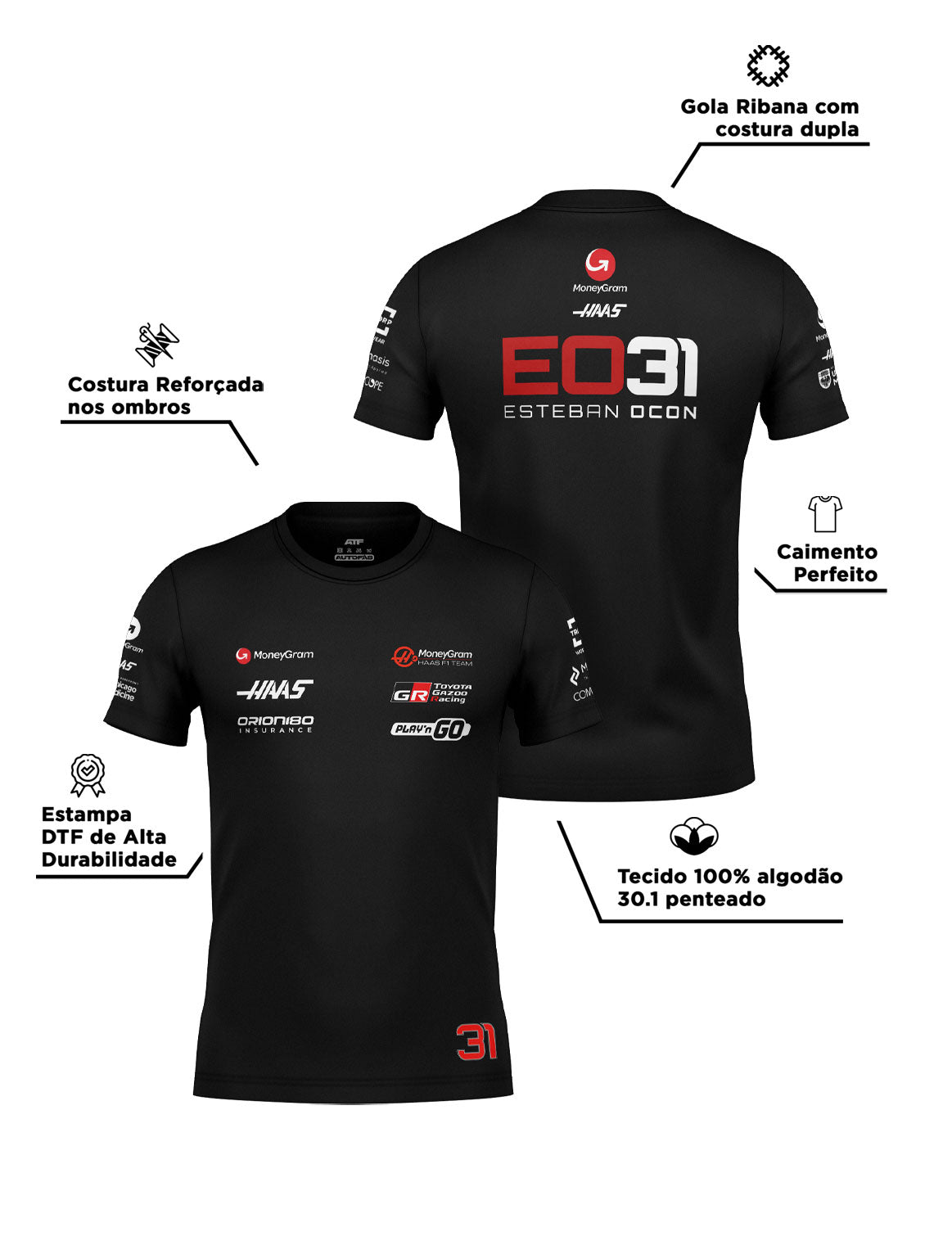 Haas Cotton T-Shirt Esteban Ocon Black 2025