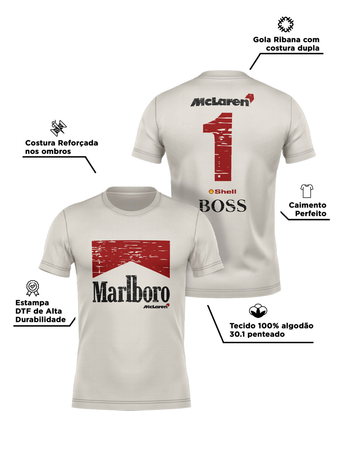 McLaren Marlboro Vintage 90s Cotton T-Shirt Off White