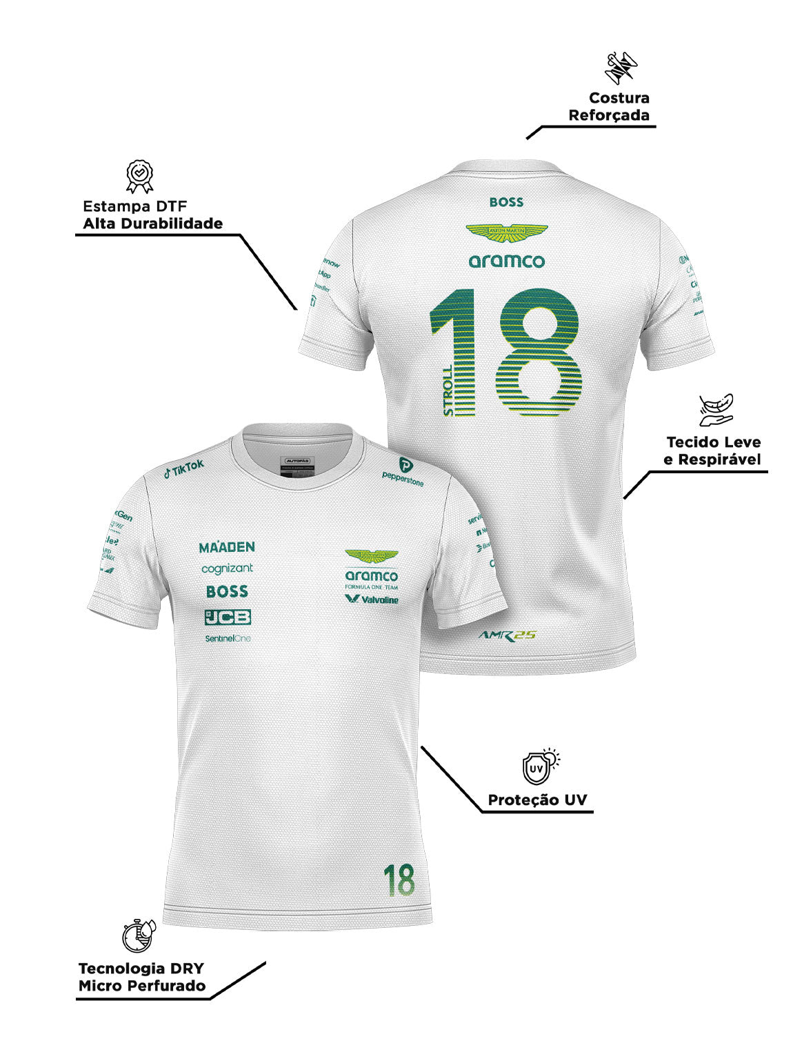 Aston Martin Lance Stroll Dryfit T-Shirt White 2025