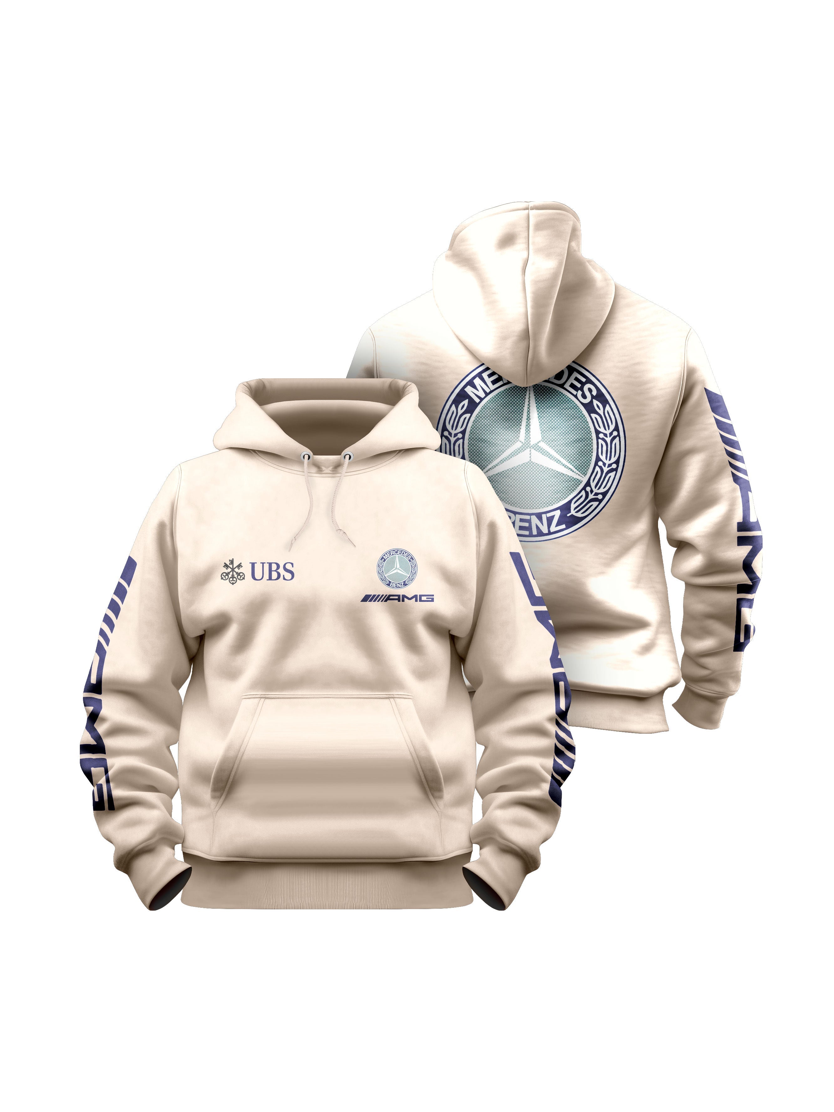 Mercedes AMG Retro Logo Blue Hoodie with Off White