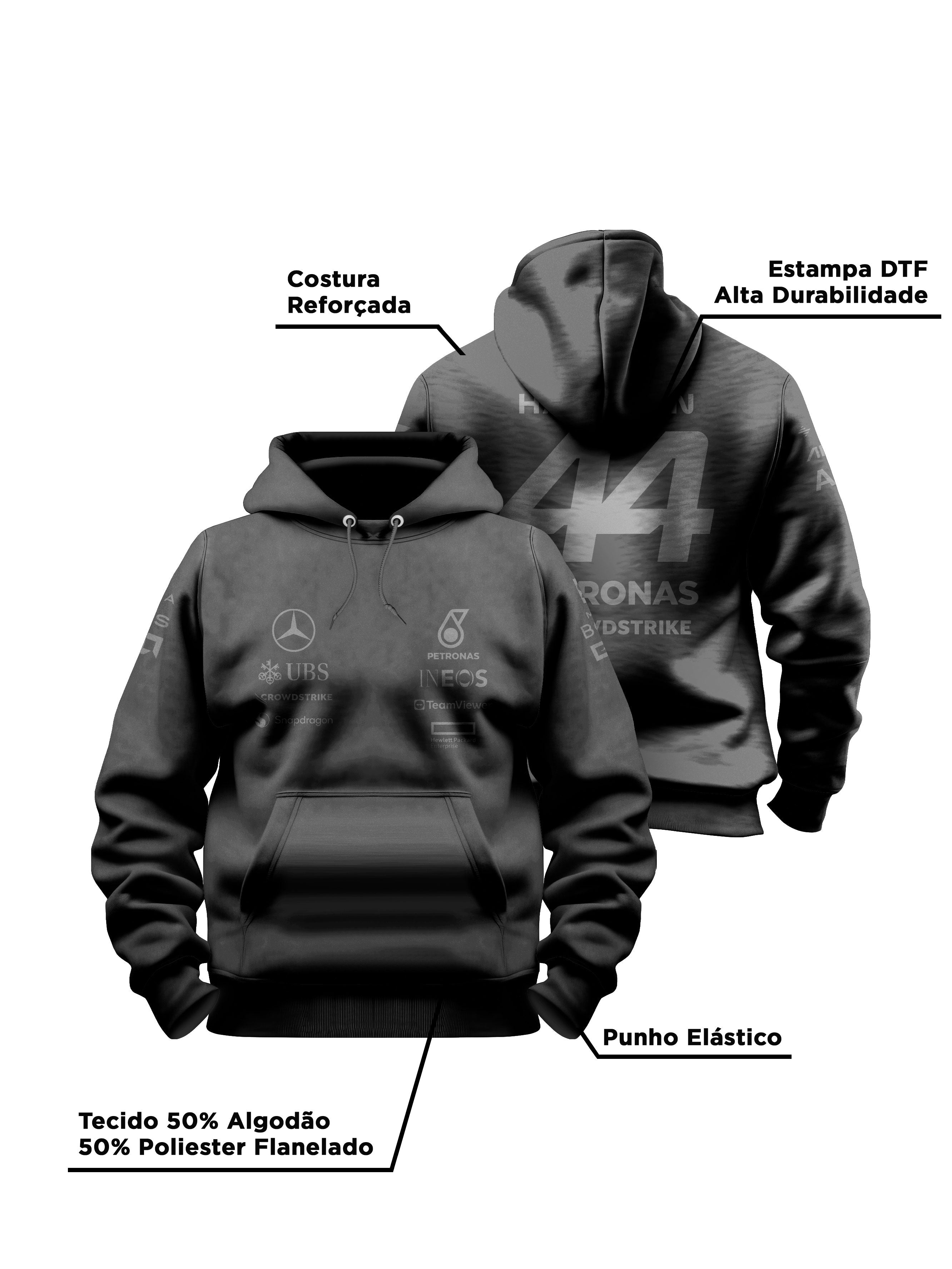 Mercedes AMG All Black Hoodie 2024 Lewis Hamilton