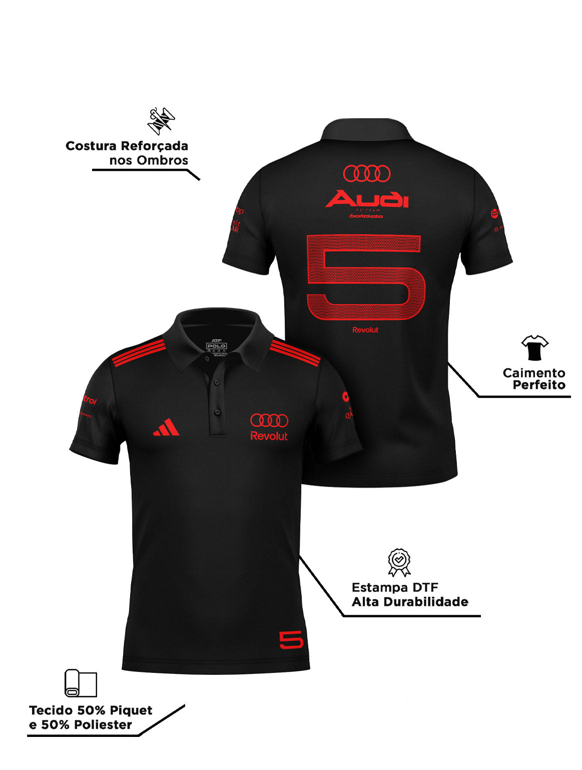 Audi Bortoleto Red&Black 2026 Black Polo Shirt