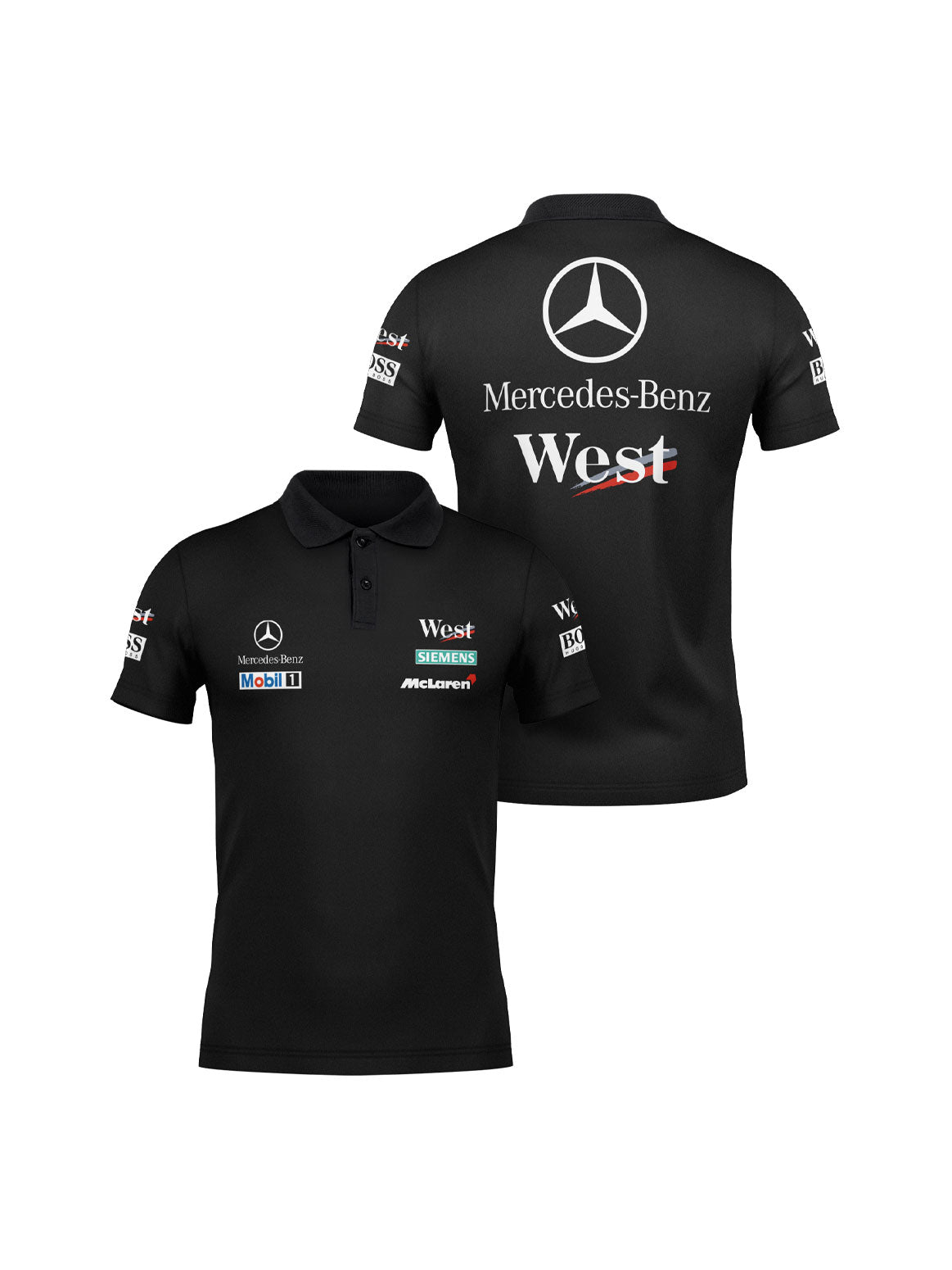 McLaren West Mercedes Retro Black Polo Shirt