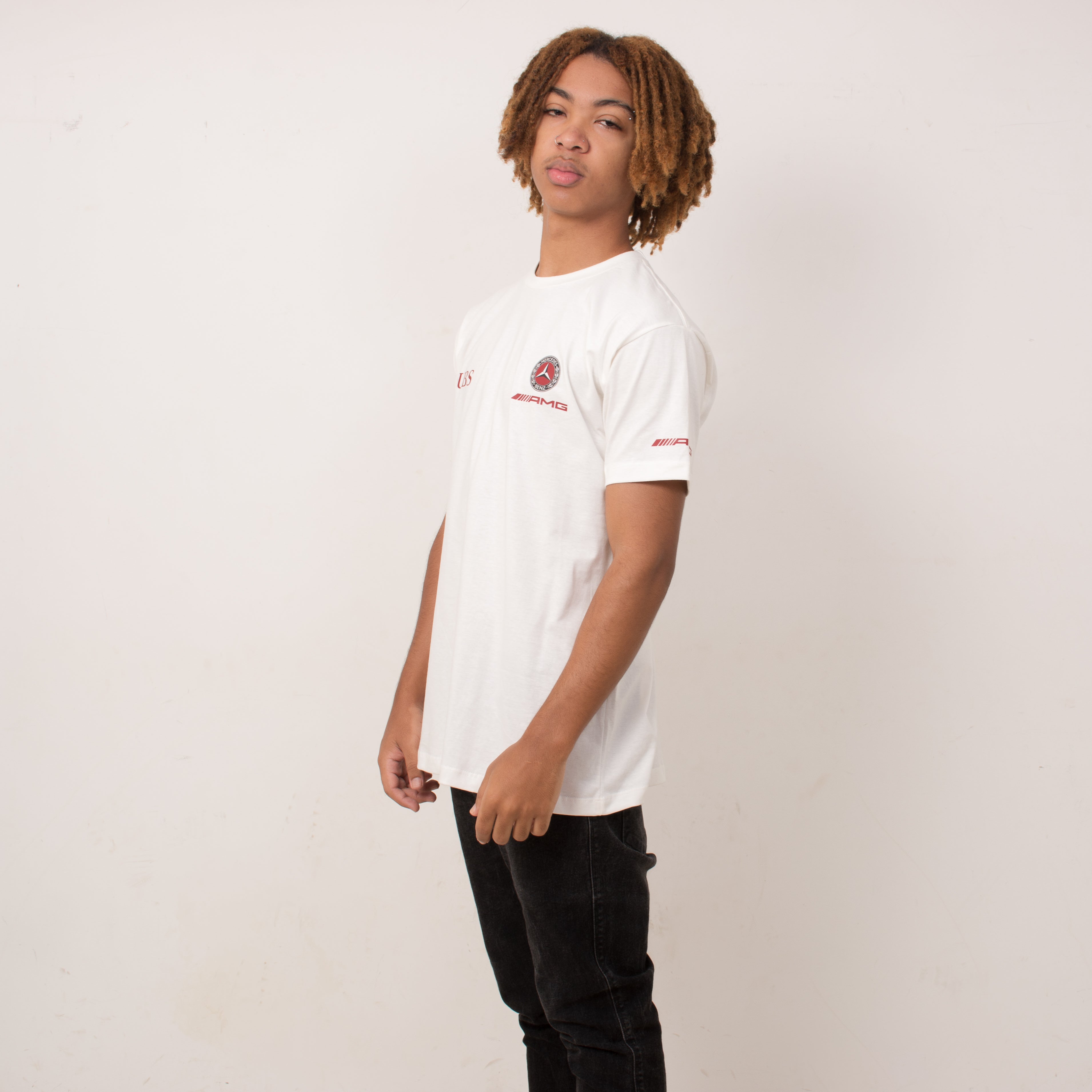 Mercedes Retro Logo Off White Cotton T-Shirt
